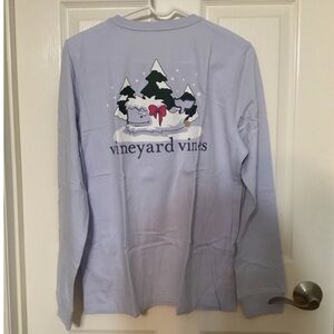 Vineyard Vines Yetis Forest character whale long sleeve tee Baby blue Women’s lg